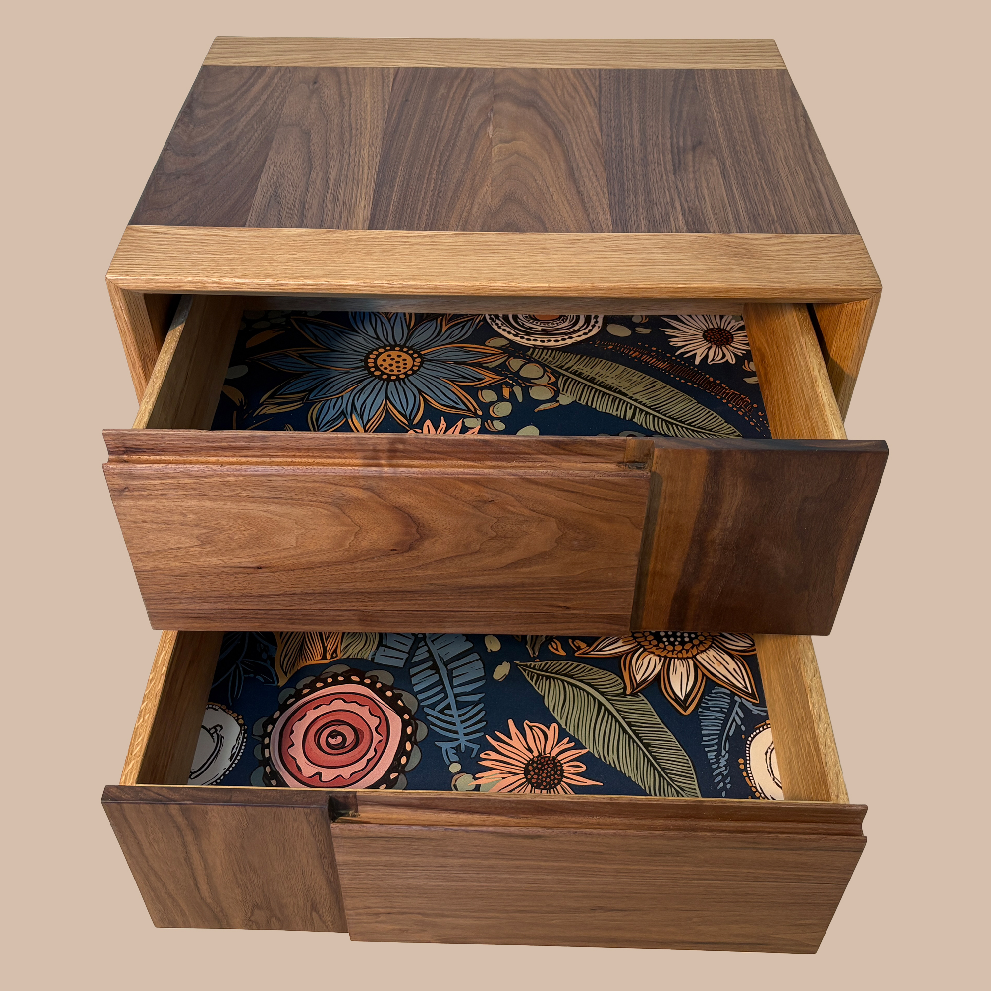 walnut nightstand, oak nightstand