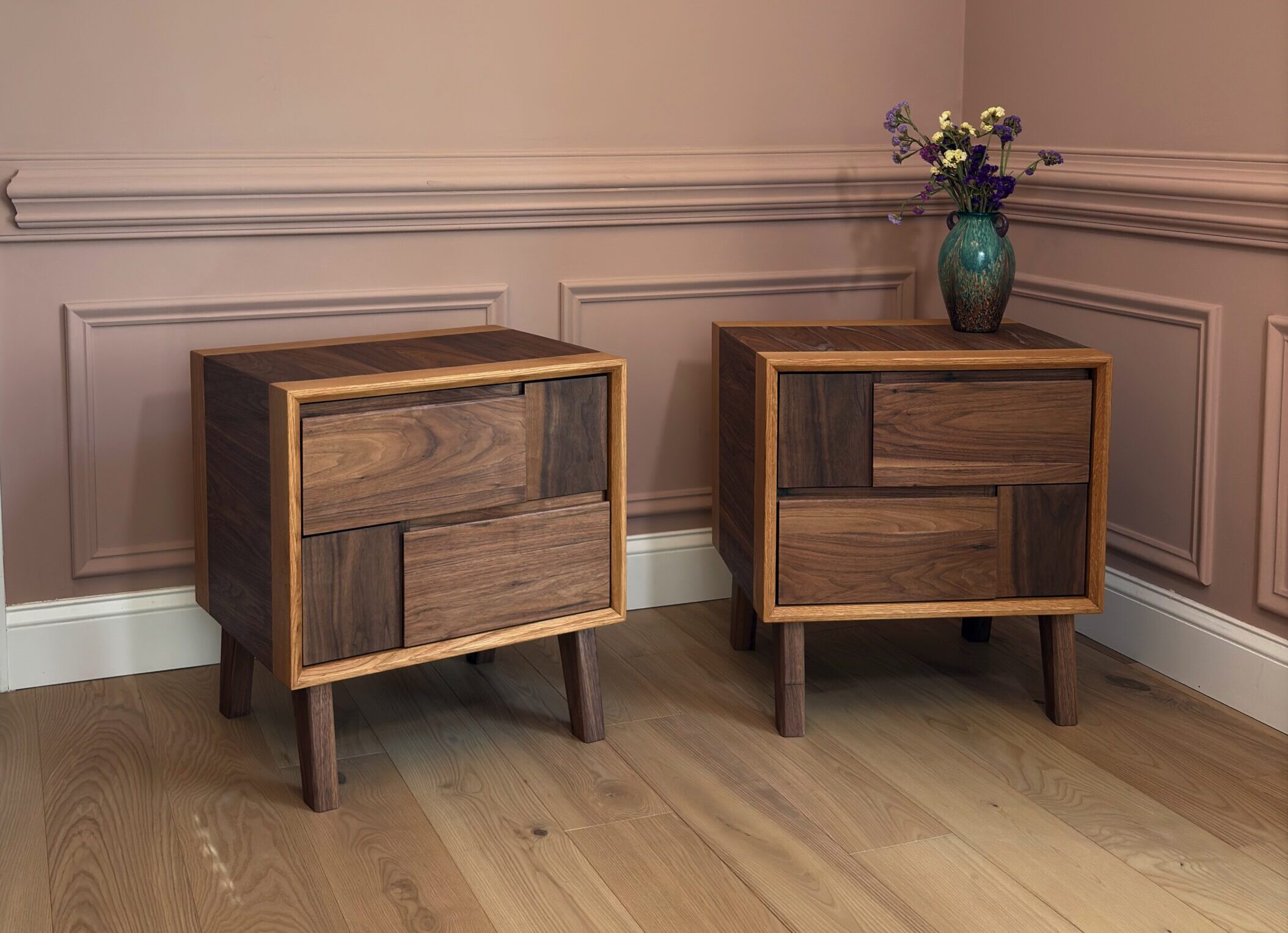 walnut nightstand, oak nightstand