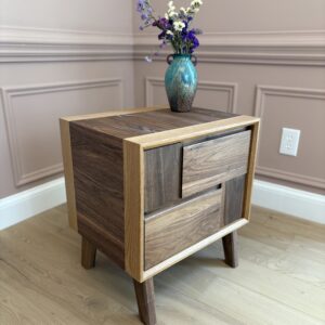 walnut nightstand, oak nightstand