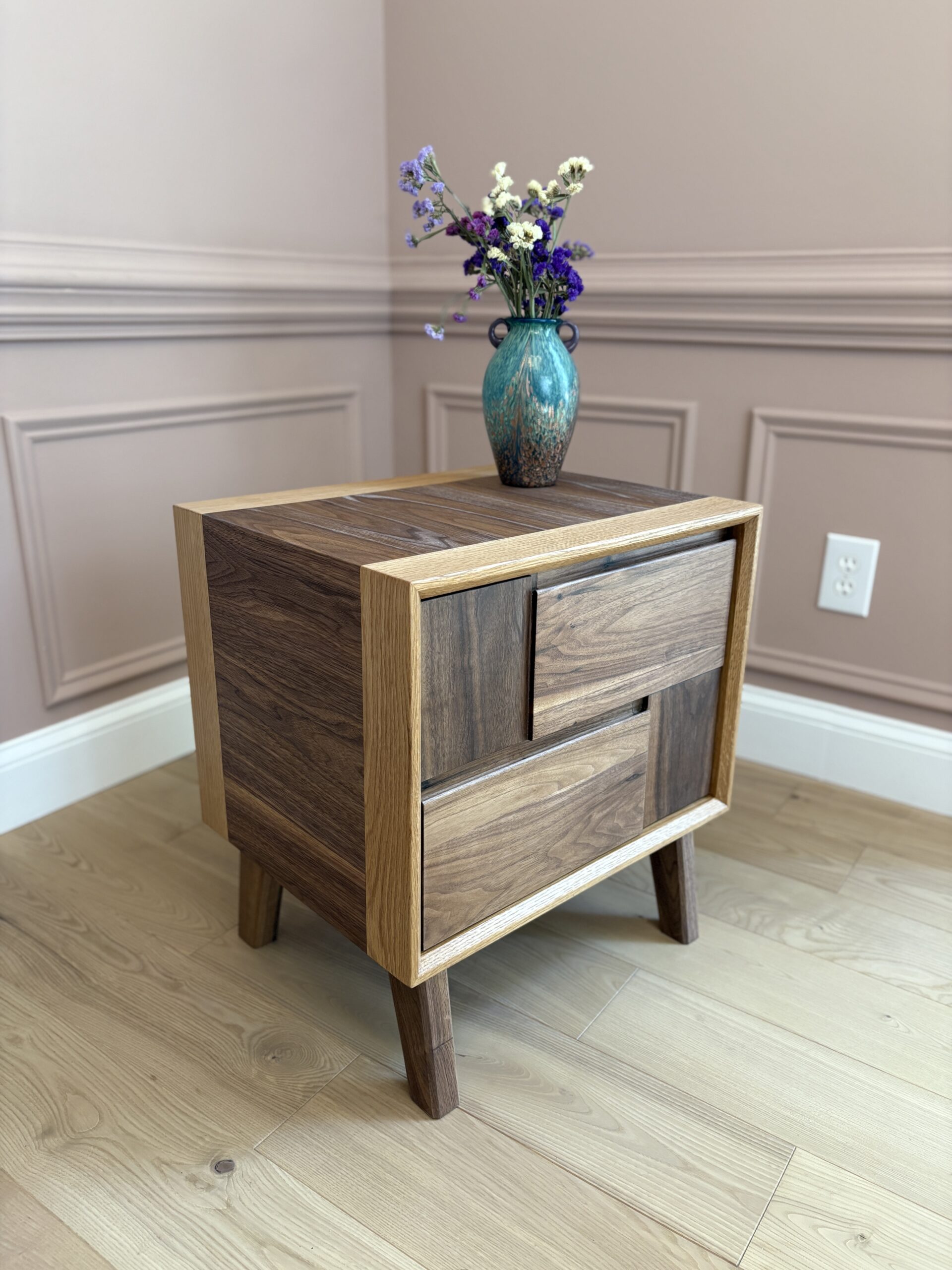 walnut nightstand, oak nightstand
